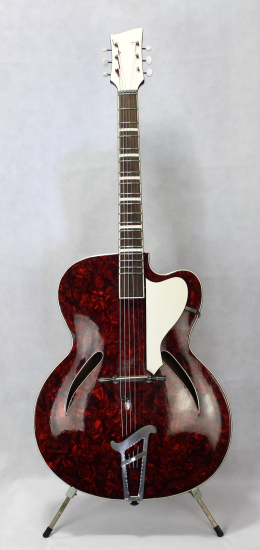 1970s Musima red perloid archtop guitar, made in East Germany 1