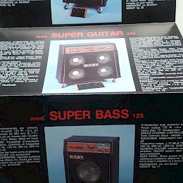 1981 FBT Professional Amplifiers Super Guitar 125/250 Super Bass 125/250 Mini Maxi MM15/25/53/83/83B/83SF/121G/121B/121SF product range folded brochure 66x23,5cm unfolded