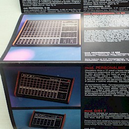 1981 FBT Mixers 24SRE, 18SRE, 12SR, Personal mix, D/61T, R/21, Echo EEX/300 product range folded brochure 66x23,5cm unfolded