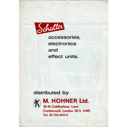 1971 Schaller accesories, electronics and effect units folded brochure for UK market, made in Germany
