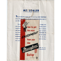 1955 Maccaferri guitar hangtag & manufacturer to dealer letter, made in USA