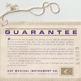 1950s Kay guitar guarantee card - hangtag, made in USA 1