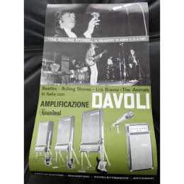 1967 Davoli Krundaal 30 x 50cm advertising poster showing the Rolling Stones with Brian Jones, Wandré guitars/basses & Davoli Krundaal amplification