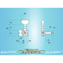 Van Ghent Van Gent guitar tuners 3+3 6inline Type1 dimensions